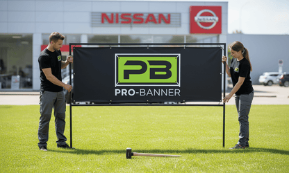 Pro Banner Frame in Front of Nissan Dealership