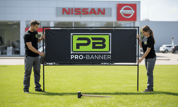 Pro Banner Frame in Front of Nissan Dealership