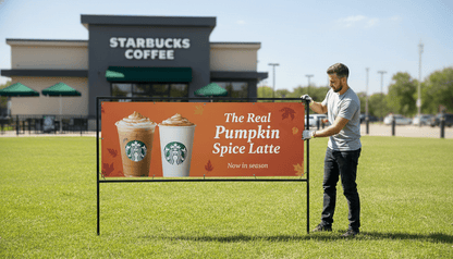Banner Tension Frame in Front of Starbucks