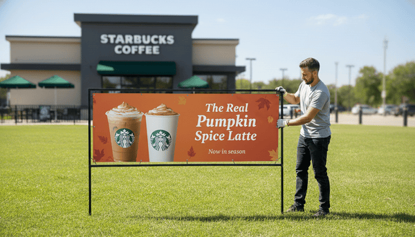 Banner Tension Frame in Front of Starbucks