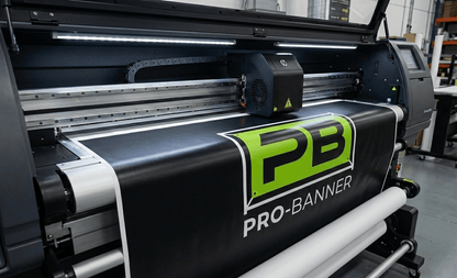 Custom banner being printed on wide format printer