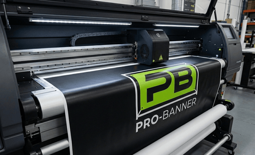 Custom banner being printed on wide format printer