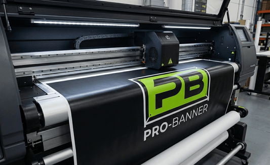 Custom banner being printed on wide format printer